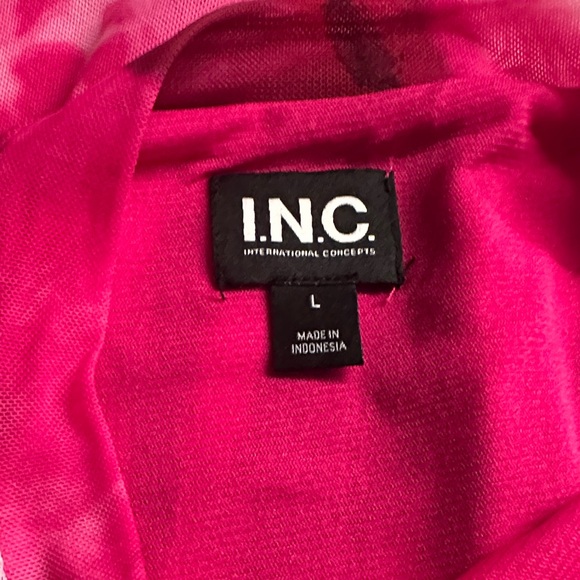 NWOT INC Floral Pink Long Sleeve Semi Sheer Mesh Women's Top sz Large - Picture 5 of 5